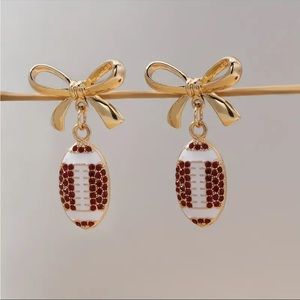 18K Gold Plated Rhinestone Footballs With Bows Earrings-NWT